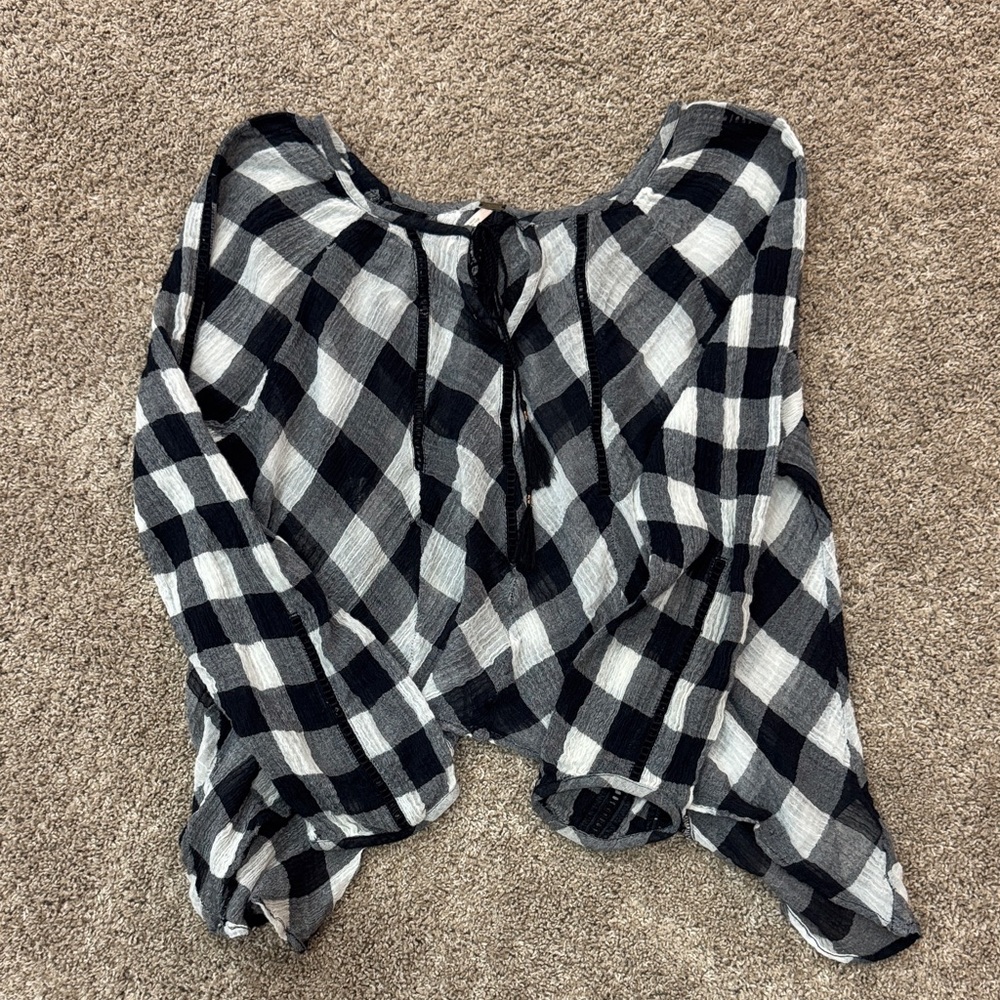 Free People Gingham Boho Peasant Top (XS)